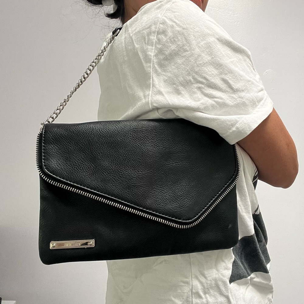 Black leather shoulder bag